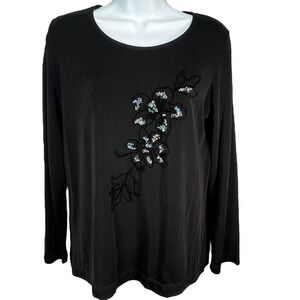 Draper's & Damon's Petites Black Sequin Floral Goth Fairy Top PS Petite‎ Small